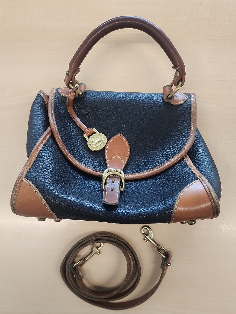 Vintage Dooney & Bourke Black Leather "Carpet Bag"